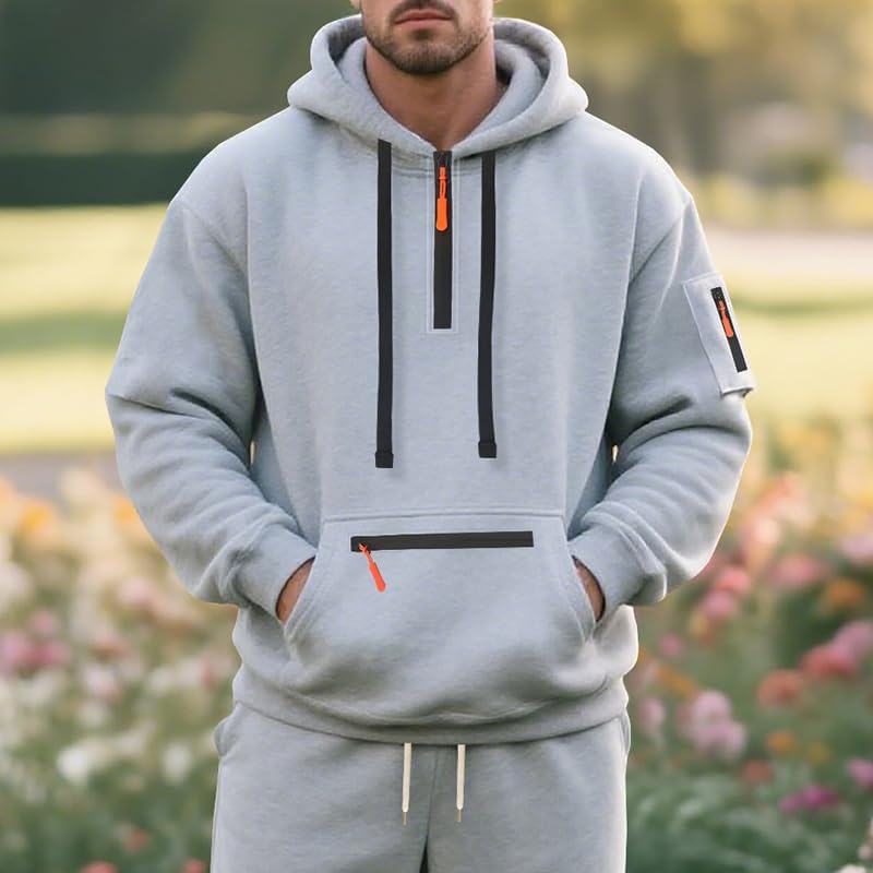 Men's Fleece Hoodie Sweatshirts Workout Athletic Hoodies Long Sleeve Quarter Zip Pullover Sweatshirt with Kanga Pockets - Image 3