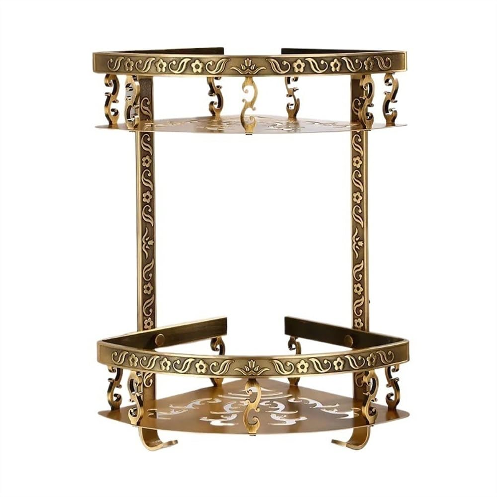 SDGBCXD bathroom shelves, Antique Metal Bathroom Shelf Organizer with Exquisite Carvings, Hooks for Towels & Storage