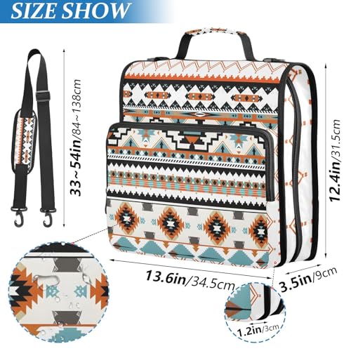 Image of Aztec Indian Paisley Western Zipper Binder Bag 3 Ring Binder with Shoulder Strap Zip Up 500 Sheets Capacity Multi Pockets for School Office Supplies