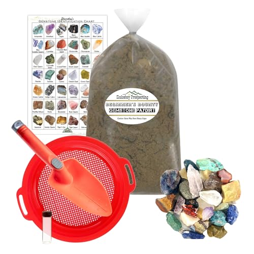 Sluiceboy Prospecting - 8lb Gemstone Mining Kit | Rough Stone Paydirt | Gem Dig | Sieve | Shovel | Vial | Gem ID Chart