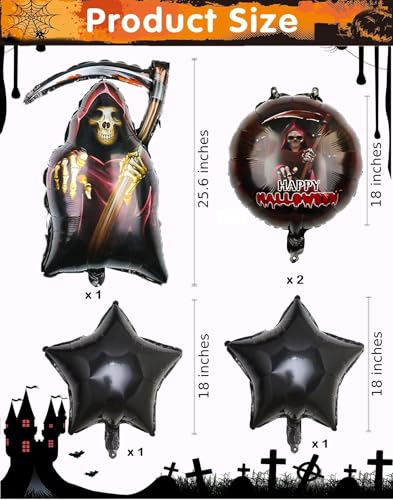 Image of AMFIN (Pack of 5) Happy Halloween Party Death God Foil Balloons - Black