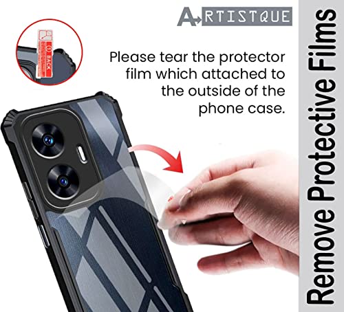 Image of A rtistque Clear Hard Transparent Acrylic Armor Anti-Drop Shockproof TPU Edge Back Cover Case for Realme Narzo N55 / Realme C55 - Black