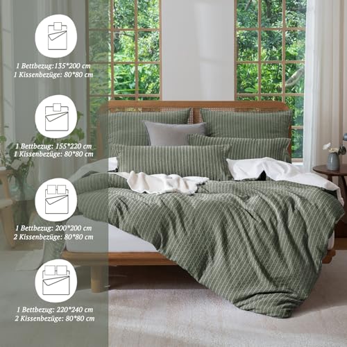 SOULFUL Bettwäsche 135x200 Baumwolle 4teilig Jacquard Oeko-TEX Oliv Grün – Ansicht 6