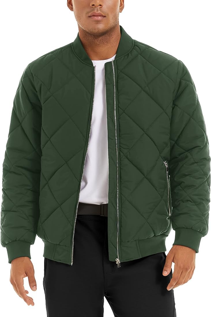 Blaq AshMen's Lightweight Quilted Puffer Coat, Warm Winter Jacket for Trendy Fashion, Zipper, Spring and Fall