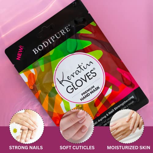Bodipure Premium Keratin Gloves For Nail Strengthening And Cuticle Softening–Hand Masks For Dry Cracked Hands–Moisturizing Treatment Gloves With Plant Keratin, Niacinamide And Peptides–12 Glove Pairs #TOP4