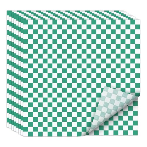 EcoDispose 12 x 12 Inches Grease Proof Deli Paper Precut Sheets for Deli Food, BBQ, Picnic, Party (100 Pcs, Green&White Checker)