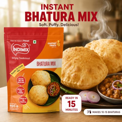 Image of INDIMIX Instant Bhatura Mix 500g | Ready-to-Cook Soft & Puffy Bhaturas, Authentic Flavor with Pure Ingredients, Easy Preparation, From the House of Pansari
