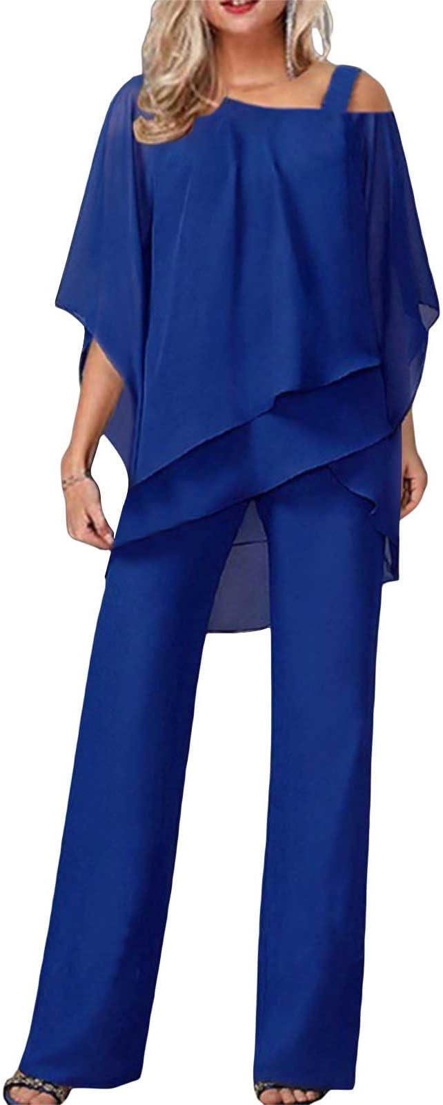 Women's Trouser Suits Elegant Wedding Guest Pants Suit 2 Piece Chiffon Formal Outfit Plus Size Prom Evening Two Piece Trouser Suit Mother of The Bride Pants Suit