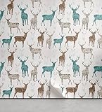 ABAKUHAUS Hirsch abziehbare & klebbare Tapete für Zuhause, Alt Text Tiere Weihnachten, selbstklebendes Wohnzimmer Küchenakzent, 33 cm x 90 cm, Türkis-Brown-Beige