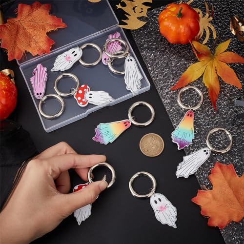 FINGERINSPIRE 10 Pcs Halloween Charms Pendants 5 Styles Ghost Shape Acrylic Shoe Charms with Alloy Spring Rings Halloween Key Chains Ghost Key Rings Halloween Theme Charm for Boots Shoes Bags Decor - Image 3
