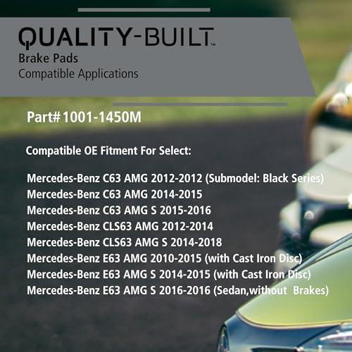 Image of QUALITY-BUILT Rear Semi-Metallic Brake Pads, Premium 1001-1450M, Compatible with 2010-2018 Mercedes-Benz (C63 AMG, C63 AMG S, CLS63 AMG, CLS63 AMG S, E63 AMG, E63 AMG S)