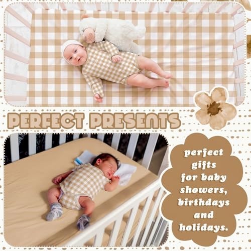 Image of Peryiter 2 Pack Gingham Crib Sheets for Girls Boys Khaki Checkered Bed Sheet Set Fitted 52'' x 28 inch for Standard Crib Mattress Stretchable Soft Toddler Aesthetic Nursery Decor