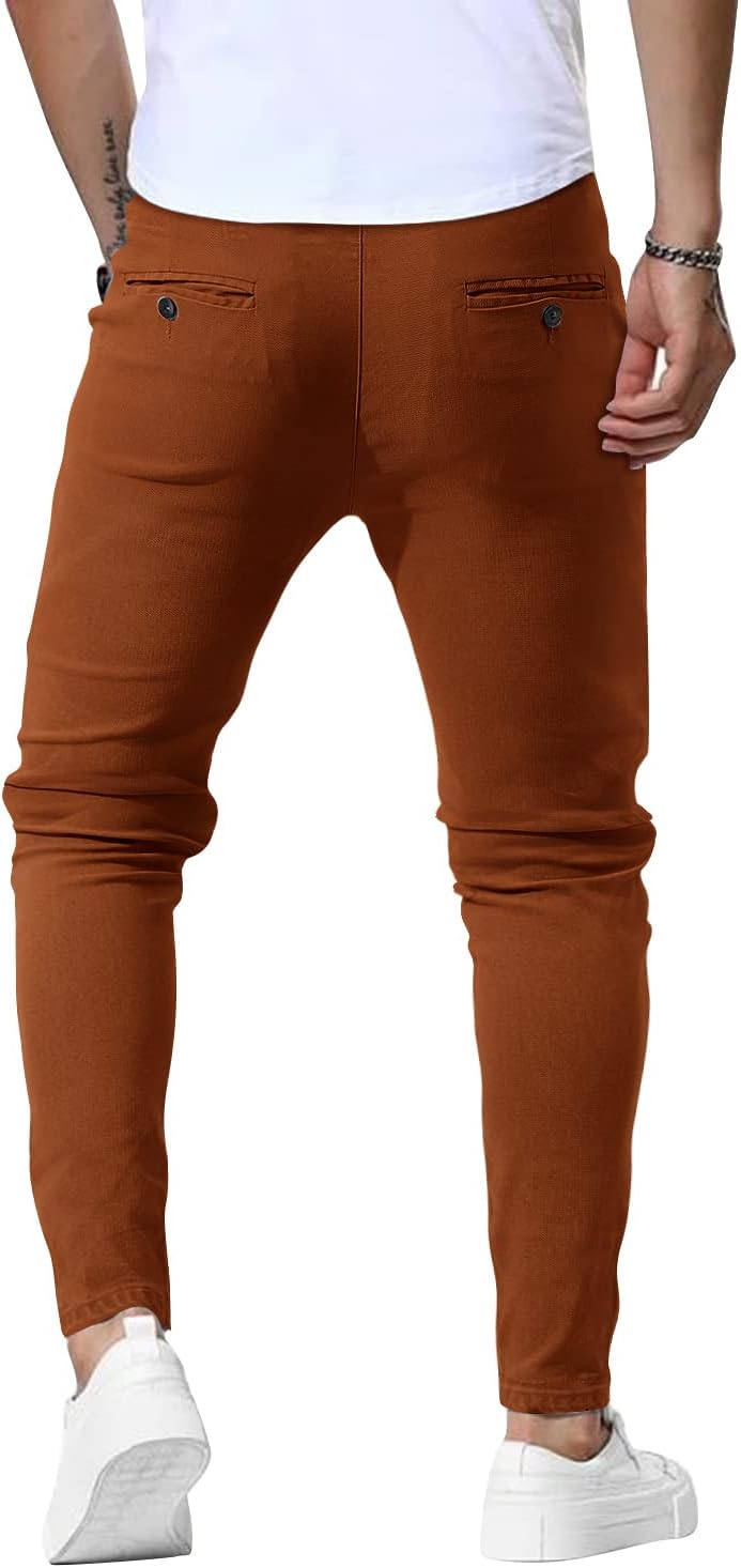 Woenzaia Men's Slim Fit Dress Pants Casual Stretchy Twill Chinos Tapered Skinny Slacks - Image 4