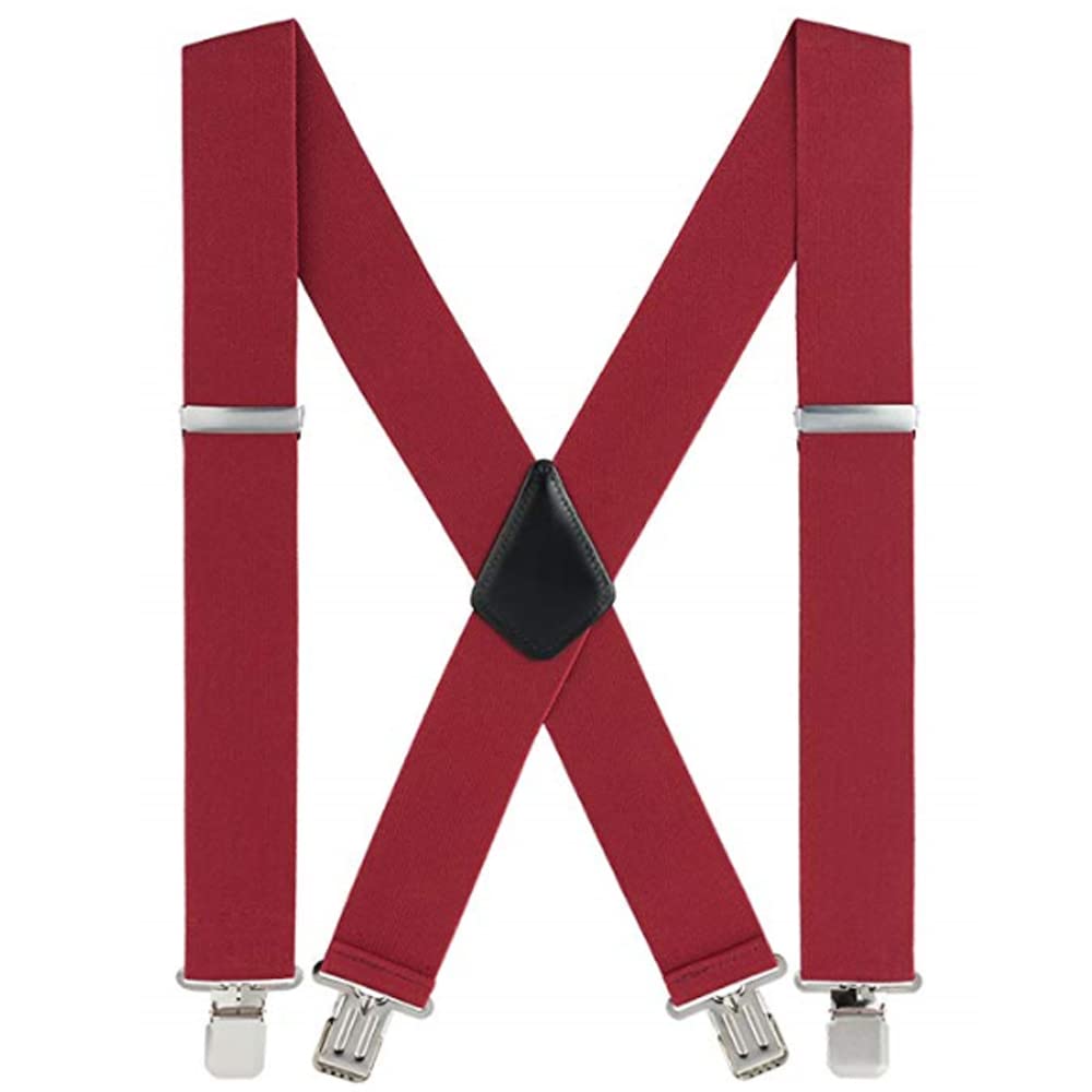 YYKSYDPT Men's Braces with Very Strong 4 Metal Clips 50 MM Wide Heavy Duty Suspenders X Style Adjustable Elastic Suspender Heavy Duty Mens Braces (Red)