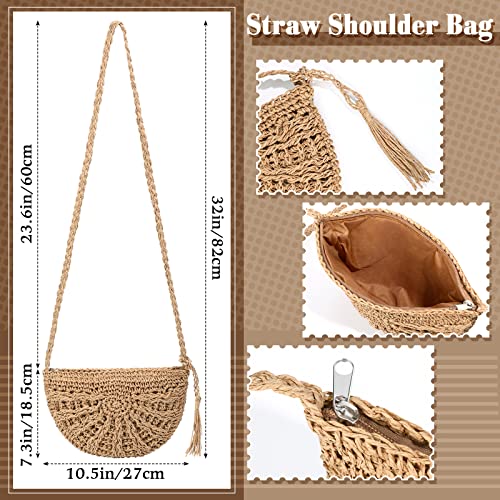 Vacation Purse Set Boho Straw Shoulder Bag Women Crossbody Beach Purse with 4 Rattan Tropical Earrings Leopard Bracelet2