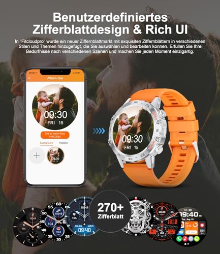 Image of SUNKTA Smart Watches for Men(Answer /Calls),1.39 inch Touchscreen /5ATM Waterproof /120+ Sports Modes Fitness Watch with Heart Rate for Android /iOS Orange