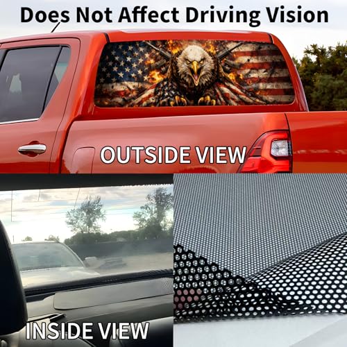 Image of Back Window Decals for Trucks - 65x17.3 in Eagle Flag Window Decal Rear Window Decals for Truck Decor, Creative Truck Rear Window Decal for Personalized Decoration - Eagle-31-S