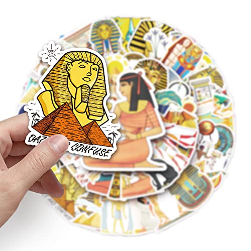 50 Pcs Ancient Egypt Stickers Waterproof Aesthetic Lost Civilizations Pyramid Sphinx Pharaoh Stickers for Water Bottles Laptop Luggage Car Skateboard,Waterproof Vinyl Sticker for Kids Boys Girls