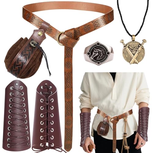 Costume Medieval de Necromancien avec ceinture sac et bijoux pour cosplay