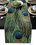 Table Runner 120 Inches Long for Dining Coffee Table, Animal Peacock Feather Texture, Burlap...