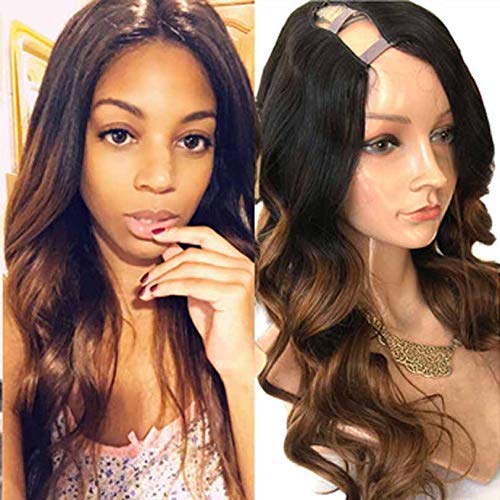 30# Ombre U Part Wavy Human Hair Wigs For Black Women Malaysian Soft Hair U Part Wig Middle Part 150% Density (18inch 150% Density, Color 1b#T30#)