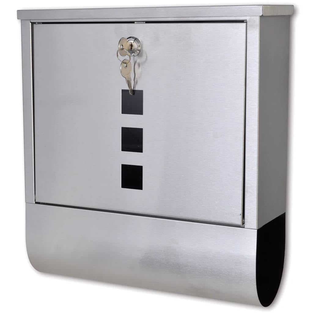 Vidaxl Silver Stainless Steel Mailbox With Mail Slot, Lock, Newspaper Holder And Mounting Accessories - 31X10.5x33.5cm