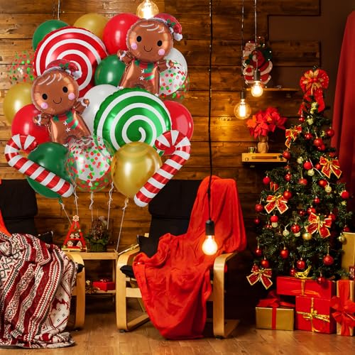 Christmas Balloons, Red Green Gold Xmas Balloons - Image 3