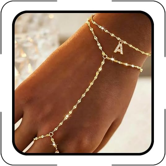 Hand Chain Bracelets for Women Ring Bracelet Hand Chain Gold Charm Initial Bracelets Summer Beach Jewelry Dainty Trendy Birthday Gifts for Women