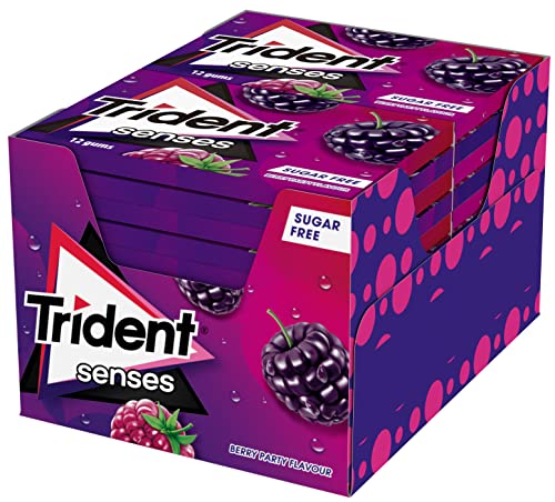 Trident Senses Berry- Chicles sin Azúcar con Sabor a Frutos Rojos - Paquete de 12 envases de 23 g