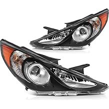 Headlight Assembly fit for Hyundai Sonata 4-Door 2011 2012 2013 2014 Driver and Passenger Side Black Housing Amber Reflector Clear Lens Headlamp Replacement 92101-3Q000 92102-3Q000