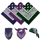 YAWYO 3 Piezas Bandanas de Algodón, Pañuelos Cabeza con Estampado Paisley para Hombre y Mujer, Accesorio Estilo Cowboy para el Cabello, Verde Oscuro, Púrpura Intenso, Azul Marino