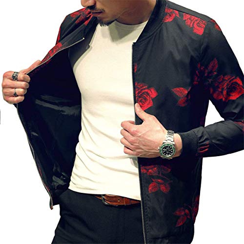 Astellarie Mens Fashion Bomber Floral Jacket Outdoor Casual Slim Fit Printed Pattern Lightweight Zipper Coat3