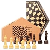 Schachspiel 3 Personen Schach Holz Schachbrett - Chess Board 3er Set klappbar hochwertig mit Schachfiguren groß für Kinder und Erwachsene 28x33 cm
