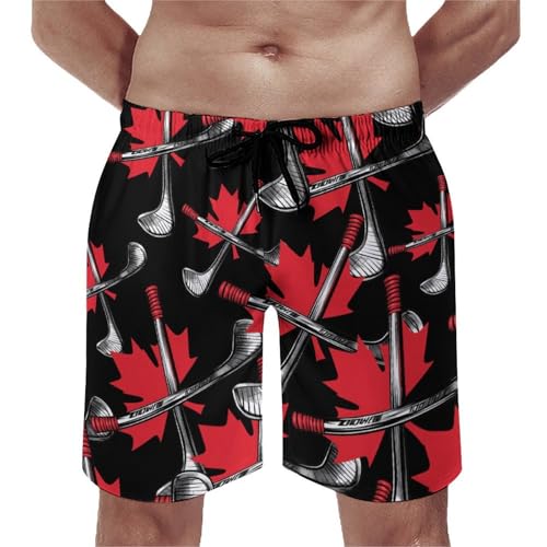 Canada Ice Hockey Maple Men's Swim Trunks Quick Dry Board Shorts Hawaiian Beach Shorts With Pocket
