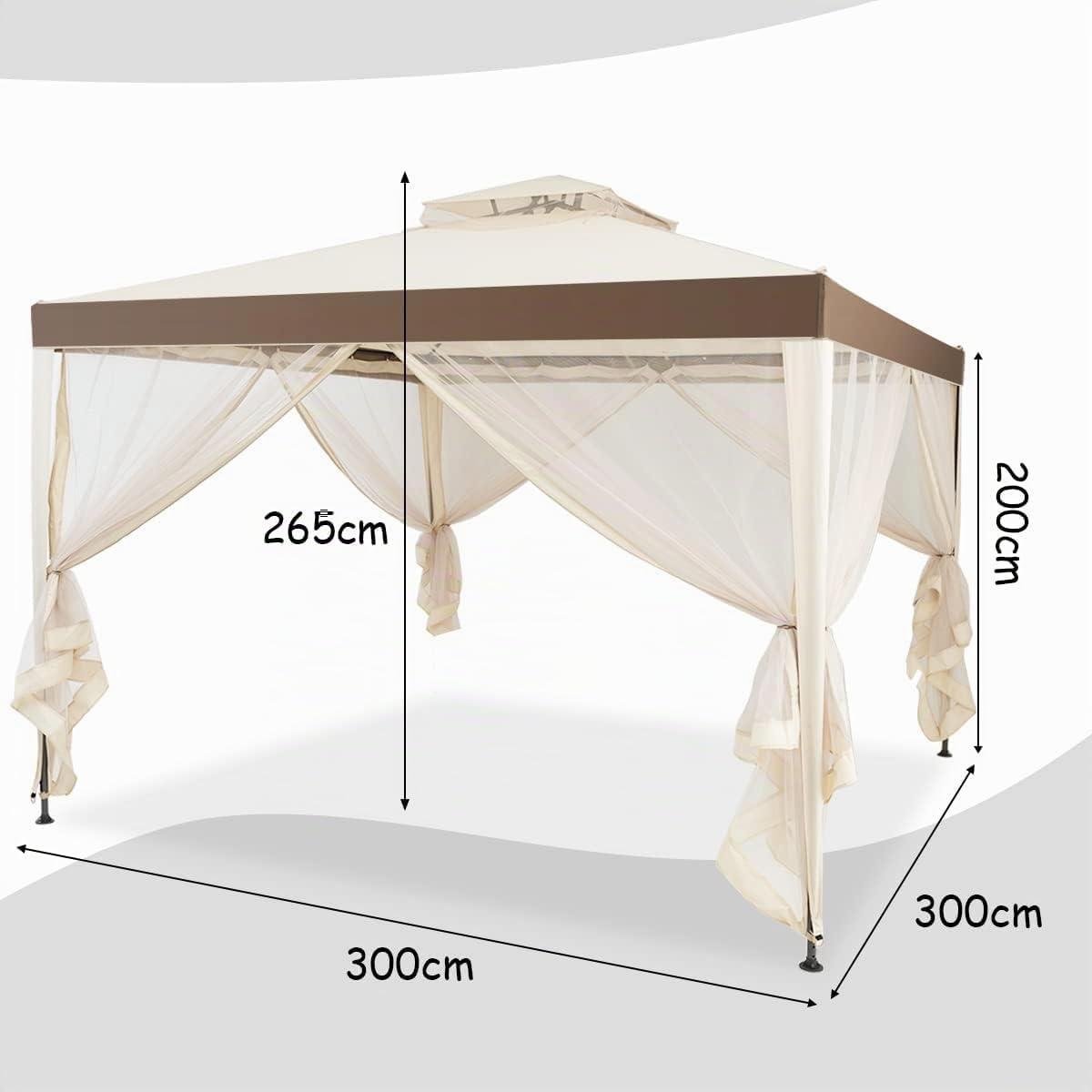 GOPLUS Carpa Plegable 3 X 3 M con Doble Techo, Pabellón Gazebo de Jardín Impermeable con 4 Mosquiteras Transparente, Cenador Metálica para Exterior Terraza,Camping (Beige)