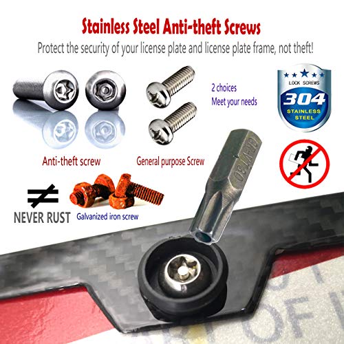 Bggtmo Carbon Fiber License Plate Frame - 100% Real Carbon Fiber Overlays Aluminum License Plate Frames | Stainless Steel Anti-Theft License Plate Screws | Cf Screw Caps | 1Pc Black Gloss Plate Frame #TOP4