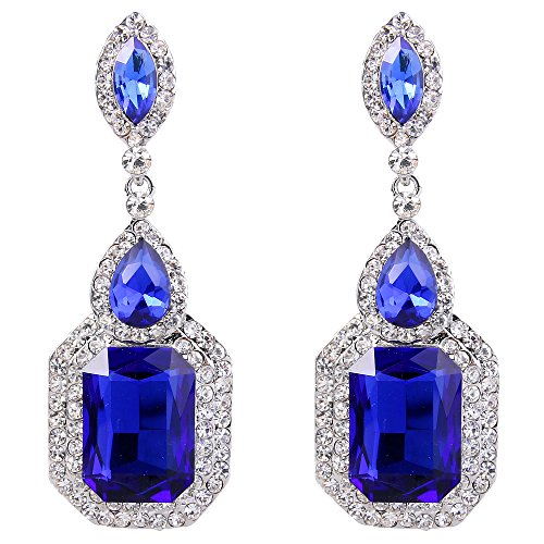 BriLove Women's Wedding Emerald Cut Infinity Figure 8 Earrings Royal Blue