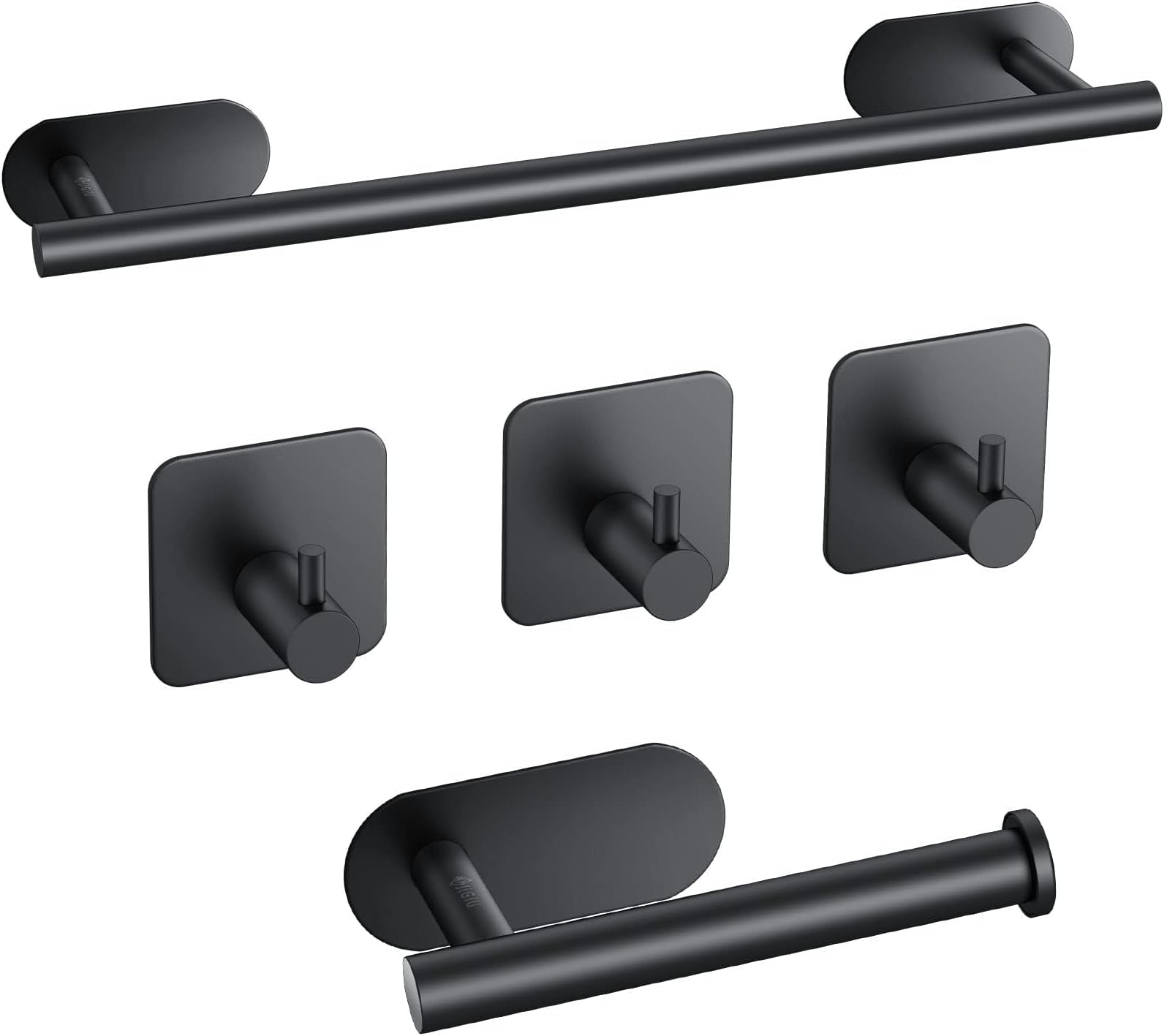 Adhesive Towel Bar 5 Pcs Self Adhesive Bathroom Hardware Accessory Kit , Towel Hook Stainless Steel Wall Mount Towel Holder(NO Drilling) (Black)