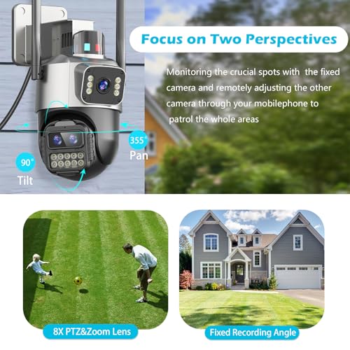 4K Dual Lens Outdoor Cameras for Home Security,360 PTZ Security Camera, 8X Digital Zoom Outside WiFi Camera,Auto Tracking& Detection, 2-Way Audio,Night Vision,SD/Cloud Storage, No Monthly Fee,Corded