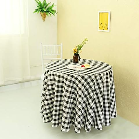 Zdada Black and White Check Tablecloth Gingham Fabric Checker Table Cloth Linen Polyester Table Cover 180cm Round Cover