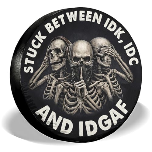 Image of GENANY Skull Scary Father's Day PVC Spare Tire Cover for RV Trailer, Waterproof, No Camera Hole, Size 14 Fits 24-27 Inch