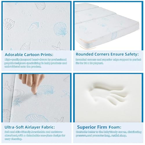 Image of Pack and Play Mattress, 38 inchx26 inchx1.5 inch Tri-Fold Pack n Play Mattress with Travel Bag, Crib Mattress Pad with Soft Breathable Washable for Playard