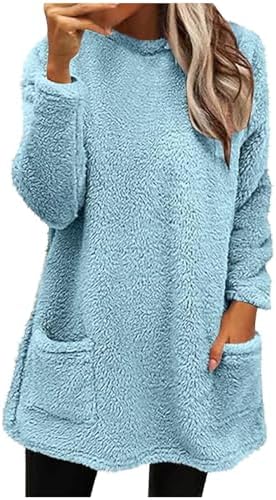 Womens Cozy Sweaters for Anxiety Round Neck Long Sleeve Fleece Pullover Casual Comfort Winter Warm Pajama Tops
