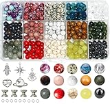 BLAESIFF 15 Farben Perlen Set zum Schmuckherstellen, 350 Stück Naturstein Armband Perlen Set 8mm Runde Perlen für Armbänder, DIY Craft Steinperlen für Halsketten Schmuck Basteln Erwachsene