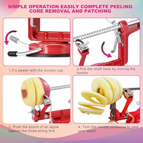 Apple Peeler Corer, Apple Peeler Slicer Corer 3 In 1, with Stainless Steel Blades and Powerful Suction Base for Apples and Potato (Green) - Thumbnail 4