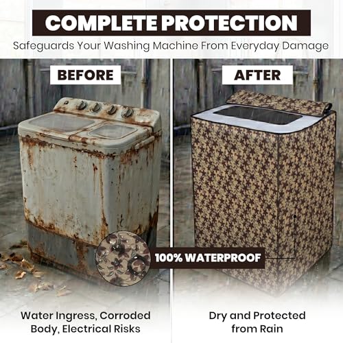 Image of DREAM CARE Waterproof & Dustproof Washing Machine Cover Top Load & Semi Automatic Suitable for 6 kg, 6.2 kg, 6.5 kg (80 x 86 x 51 cms)