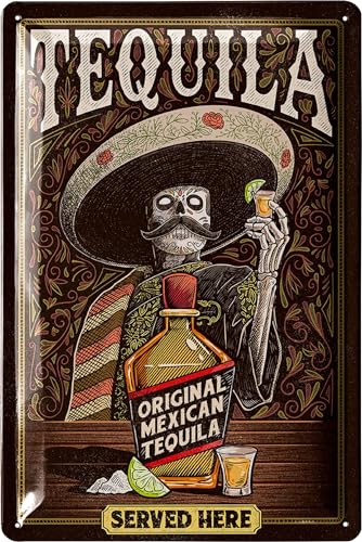 LANOLU Blechschilder retro Bar Deko - Bar Schild TEQUILA SERVED HERE -...