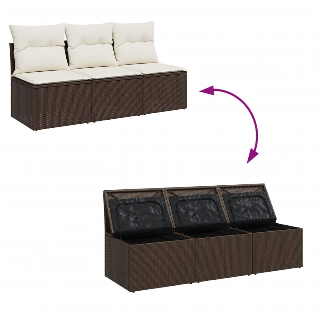 Gecheer Divano da Giardino a 3 Posti, con Cuscini Sfoderabili e Spazio di Conservazione Integrato, 165 x 62 x 69 cm, Rattan PE e Acciaio Verniciato a Polvere, per Esterno e Terrazza