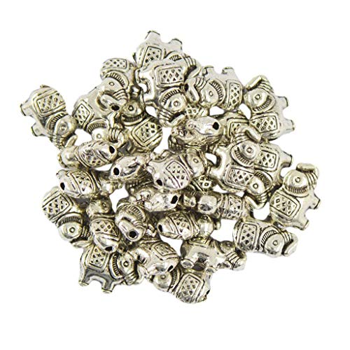 Aofocy - Abalorios espaciadores de plata con diseño de elefante de la suerte (50 unidades)