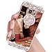 Galaxy Note 5 Case,Inspirationc Crystal Rhinestone Mirror Glass Case Bling Diamond Soft Rubber Makeup Case for Samsung Galaxy Note 5 with Detachable 360 Degree Ring Stand--Rose Gold